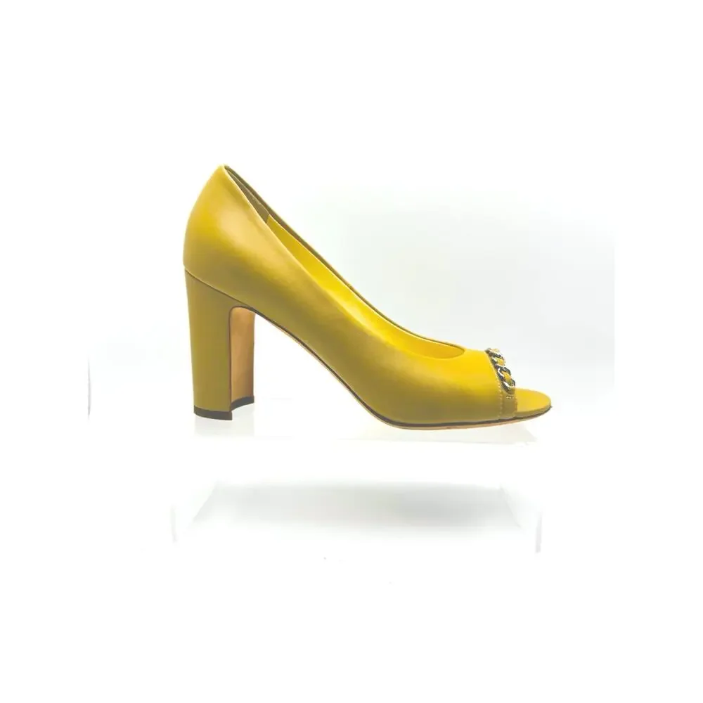 Chanel Khaki CC Logo Chain Strap Open Toe Pumps Heels EU 38 US 8